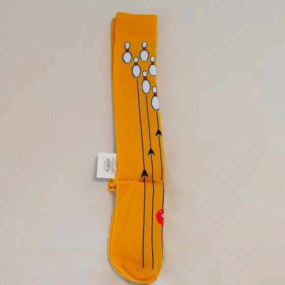 Xhilaration Yellow Gold Bowling Theme Knee High Socks Women's 4-10 NEW - Picture 2 of 3